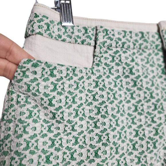 Anthropologie Cartonnier Rose Point Lace Overlay Shorts Green Cream Size 6 - Picture 6 of 10